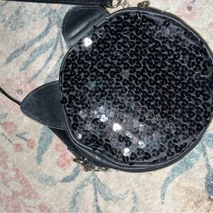 Betsey Johnson Black Sequin Cat Ear Crossbody Bag